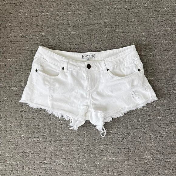 I Love H81 Pants - The cutest vintage y2k white ultra- low rise mini shorts